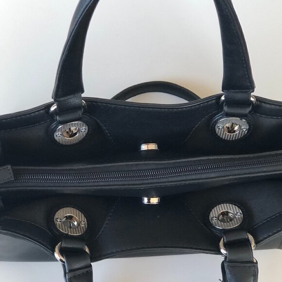 DAVID JONES PARIS pebbled faux leather black silver hardware shoulder/handbag - Picture 4 of 15